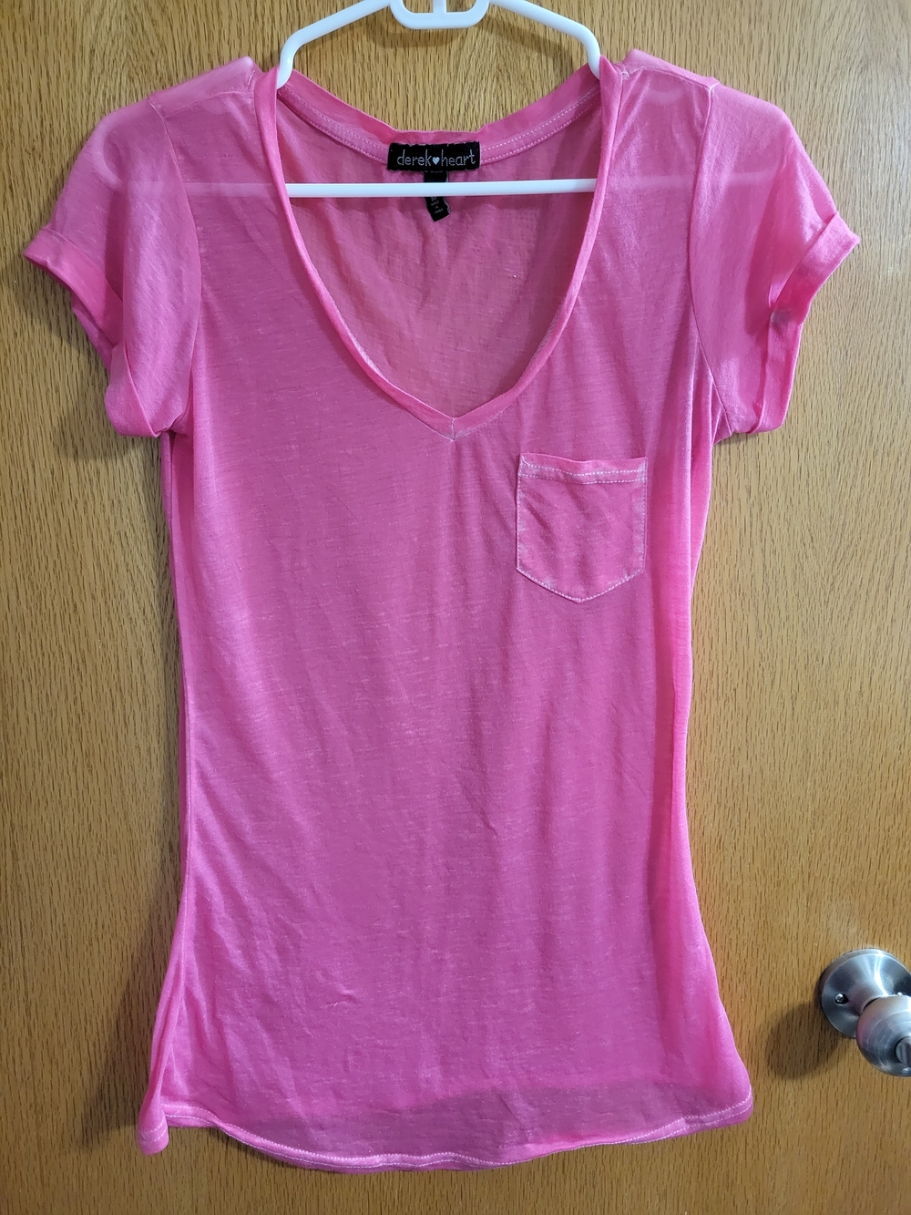Derek Heart Bright Pink V-Neck Pocket Tee